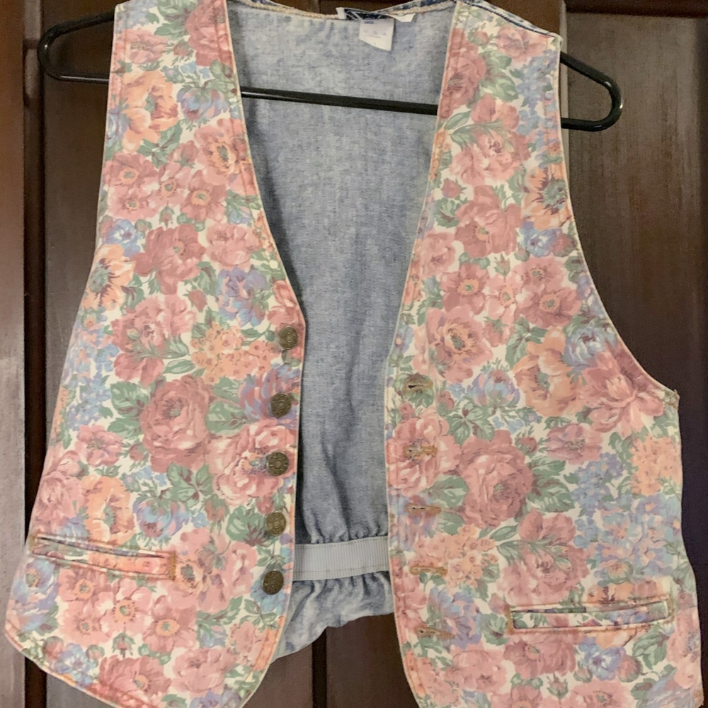 Vintage jean floral vest